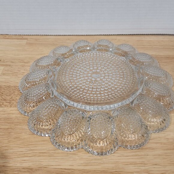 Vintage 11" Clear Hobnail Indiana Glass Deviled Egg Platter Plate Holds 15 Eggs - Picture 4 of 4